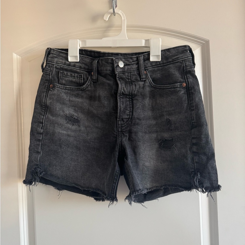 Black Distressed Denim Shorts